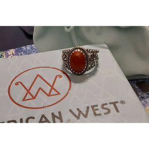 New~American West Jewelry .925 SS Genuine Red Jasper Gemstone Ring Sz 9